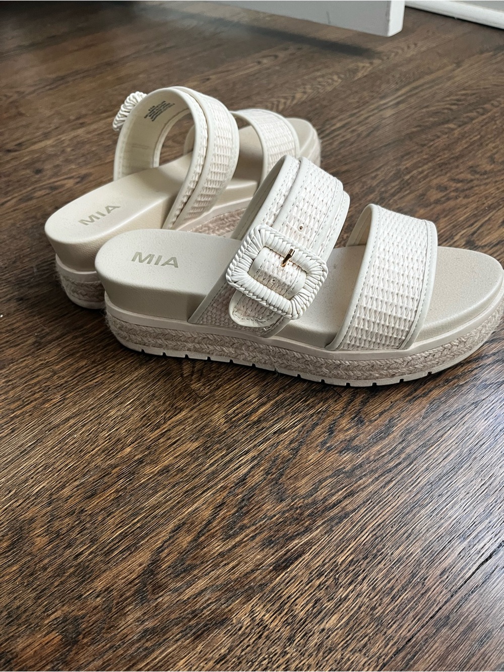 MIA Cream Woven Platform Slide Sandals with Buckle